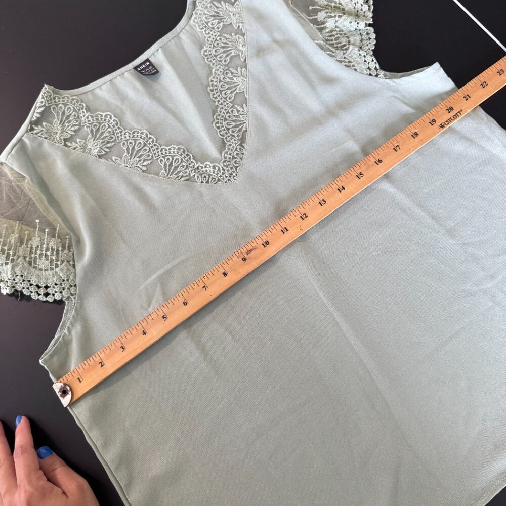 Shein Sage Green Lace Trim Blouse โ Size L - Picture 6 of 6